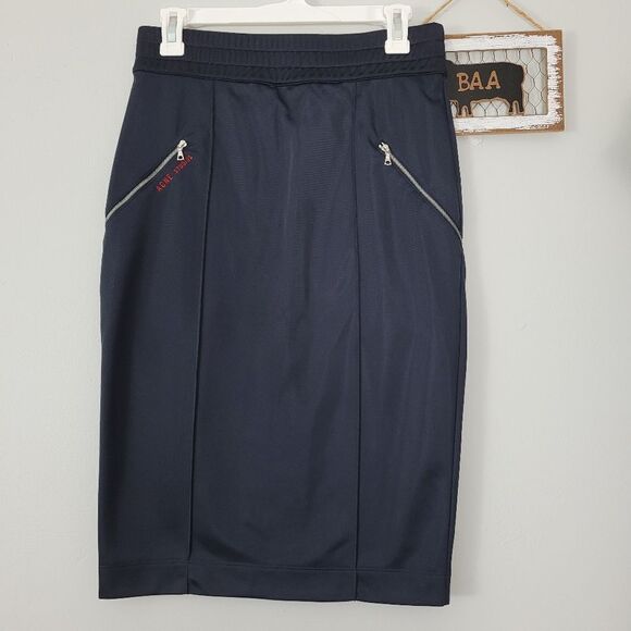 Acne Studios Clementina Pencil Skirt Size M in Dark Navy Elastic Waist Fleece - Picture 2 of 9